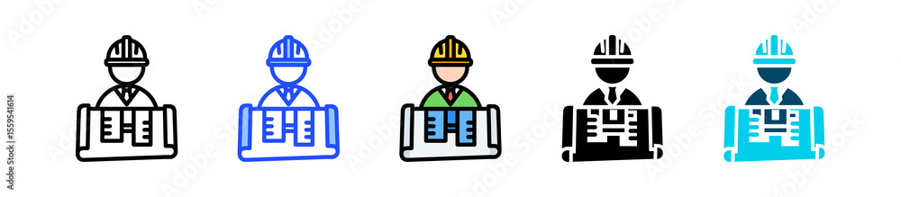 Poster architect icon collection with multiple styles