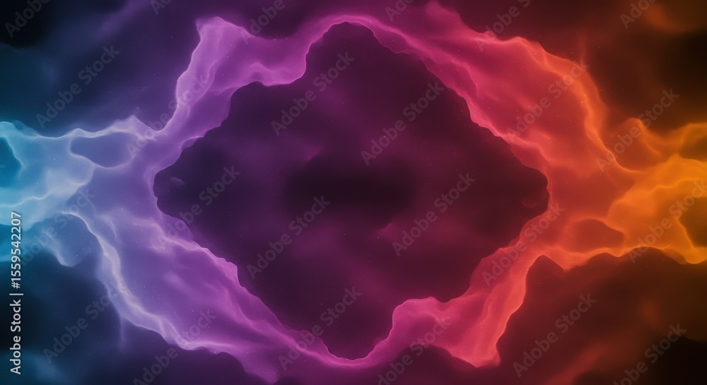 Poster photo of abstract background with flowing purple and orange textures creating a dynamic cosmic nebul