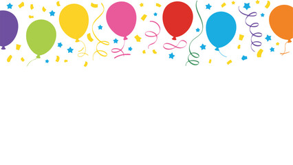 Colorful Party Balloons with Confetti Background