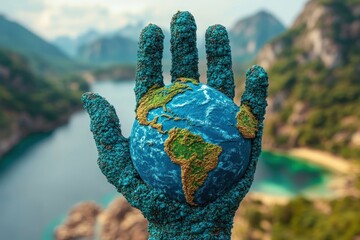 Earth held in a dirty hand, a nature-inspired representation of environmental issues