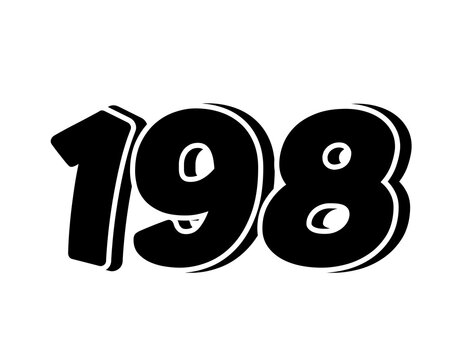 Stylized black number 198 on transparent background, with a bold, 3D appearance and shadow effects for added depth and dimension.