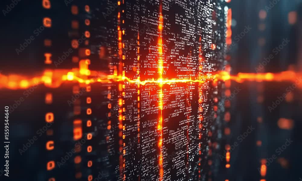 Poster abstract digital code display with glowing lines