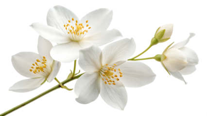 Flying a beautiful white flower of jasmine falling isolated on a white background PNG. AI GENERATED.