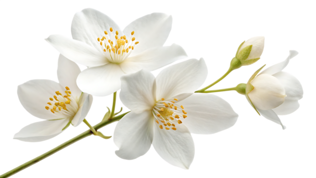 Flying a beautiful white flower of jasmine falling isolated on a white background PNG. AI GENERATED.