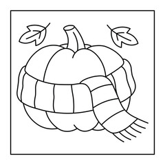 Fall Pumpkin Coloring Page – Cozy Pumpkin with Scarf Line Art for Kids