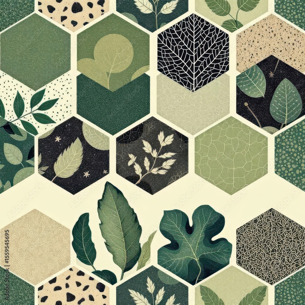 Poster geometric botanical hexagon pattern: an illustration featuring a seamless pattern of hexagon shapes 