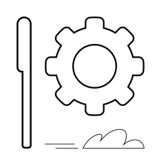 Gear with motion lines, vertical bar, and cloud element suggest efficiency, technology, and innovation. Ideal for business, workflow, strategy industry teamwork robotics and automation. Clean