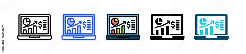Poster earning report icon collection with multiple styles