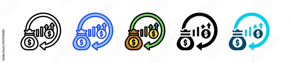 Poster investment return icon collection with multiple styles