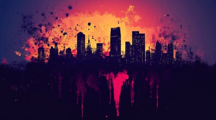 Urban decay concept with city skyline silhouette and abstract elements