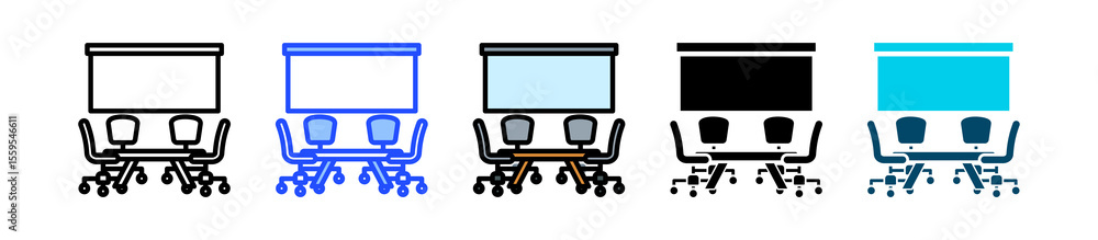 Poster board room icon collection with multiple styles
