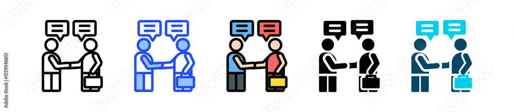Poster client meeting icon collection with multiple styles