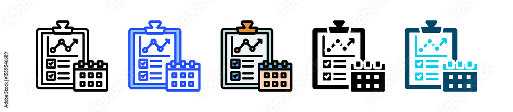 Poster monthly review icon collection with multiple styles