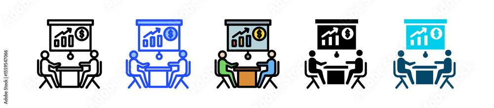 Poster finance meeting icon collection with multiple styles