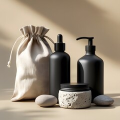 A tranquil still life featuring a luxurious spa bottle of aromatic oil, perfect for a relaxing massage and body care treatment