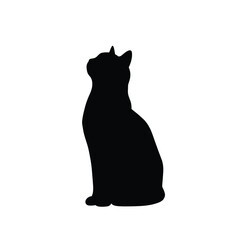 Sitting Cat with Curled Tail Silhouette