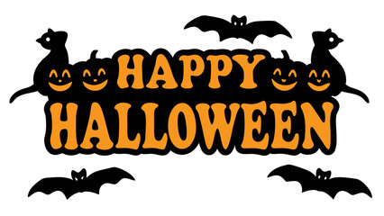Obraz premium Happy Halloween typography with flying bats vector.
