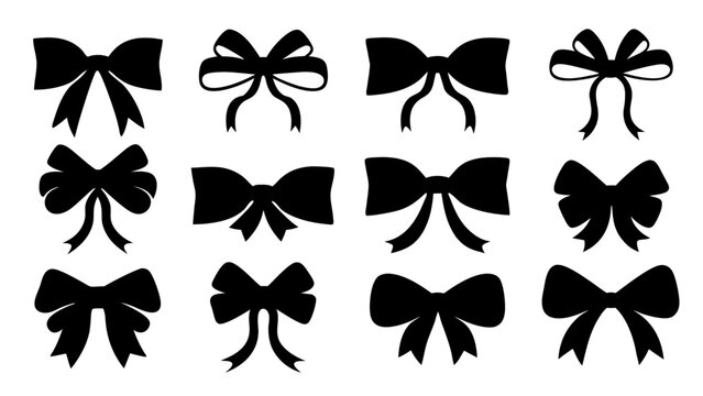 set of ribbon silhouette vector