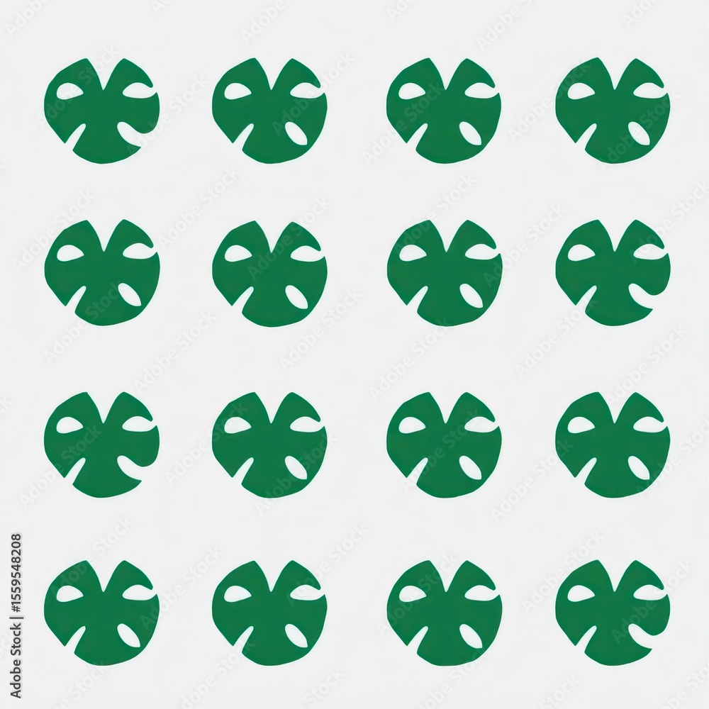 Poster monstera leaf pattern: a repeating pattern of stylized monstera leaves in a vibrant shade of green, 