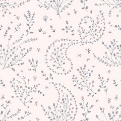 Floral Fabric Pattern: A seamless, charming pattern of delicate floral motifs, perfect for textiles and design projects, showcases an ethereal display of floral elegance.
