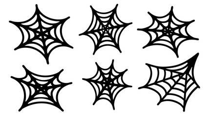 Spiderweb varieties set. Black mesh patterns with halloween party ornament.