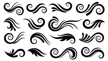 Fototapeta premium Set of Abstract Tribal Swirl and Spiral Design Elements.Black Vector Tattoo Style Collection.