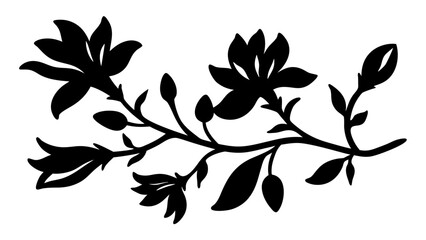 Magnolia flower, magnolia tree branch line art