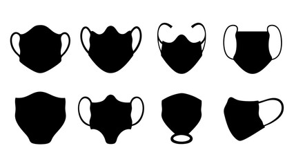 Set of face mask icons silhouette vector on tranparent background