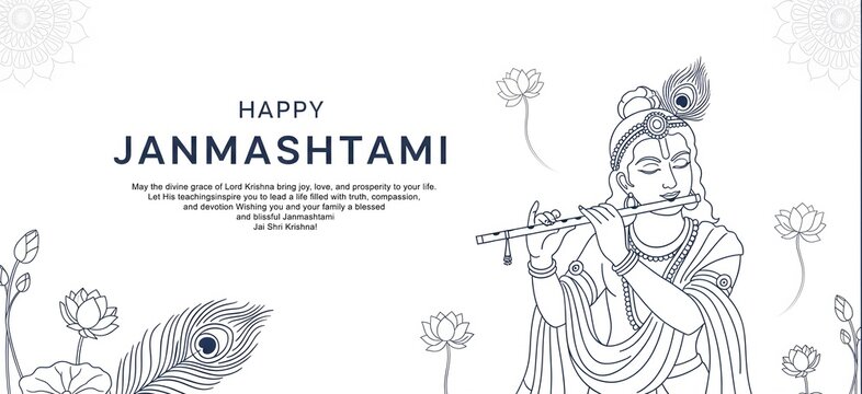 Lord Krishna Playing Flute - Traditional Janmashtami web banner Design