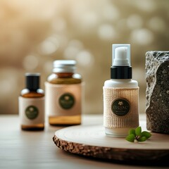 Natural lavender essential oil in a bottle for healthy spa aromatherapy and relaxation