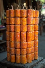 Stacked orange food cylinders