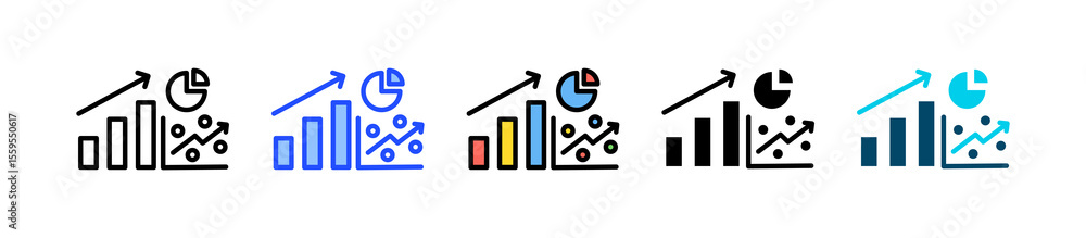 Aufkleber statistics icon collection with multiple styles