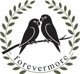 Elegant Black and White Bird Wreath Clipart

