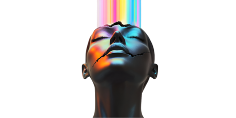 Abstract Human Bust Cracking Open at the Top on Transparent Background