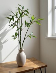 Elegant bamboo arrangement in a minimalist home interior natural light still life photography