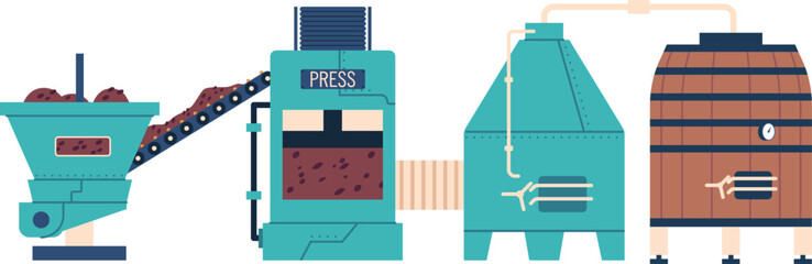Wine production manufacturing process vector illustration