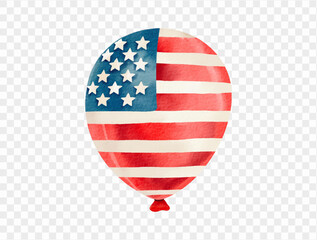 Balloon in USA flag pattern painted in watercolor style, perfect for 4th of July party designs. vector.