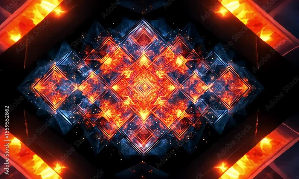 Poster abstract geometric design with fiery patterns