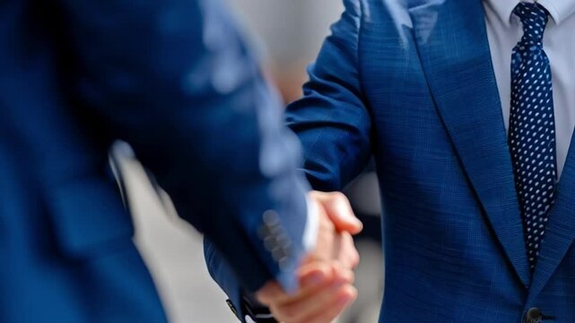 Business handshake: Close up on two businesspeople in suits as they shake hands, symbolizing partnership and agreement, promising a mutually beneficial venture.