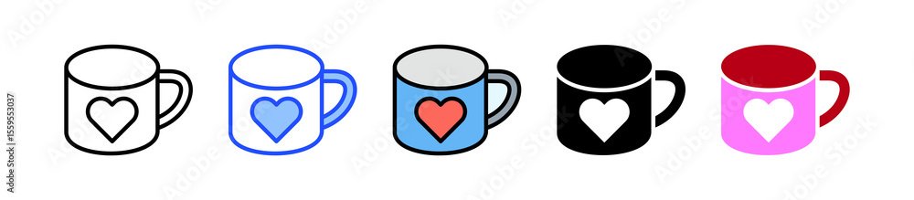 Poster heart mug icon collection with multiple styles