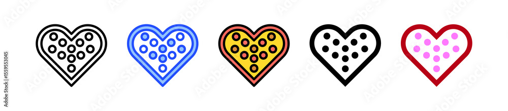 Poster heart pizza icon collection with multiple styles