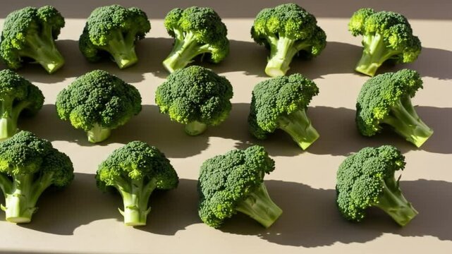 Row of broccoli florets sunny