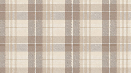 A layered plaid pattern with thick dark brown lines creating a grid, filled with lighter squares of beige and tan. Textured like woven textile, with a soft and muted color palette.