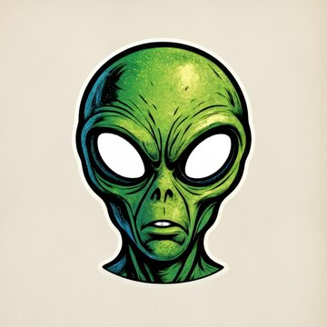 Green alien face illustration animation isolated asset, transparent 4K video, alpha channel, ProRes 4444