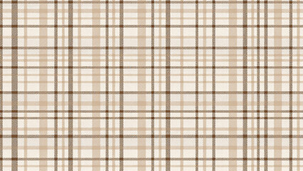Minimalist digital plaid with prominent dark brown grid lines, filled with subtle light brown and beige rectangles. Textured resembling woven cloth, with warm neutral colors.