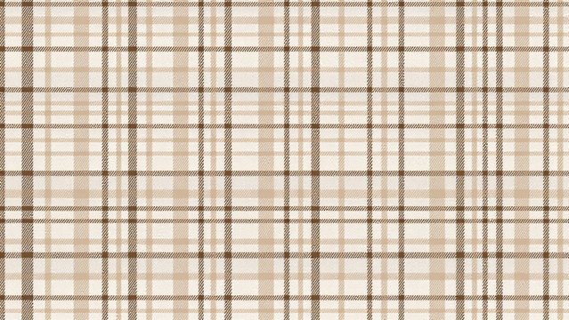 Minimalist digital plaid with prominent dark brown grid lines, filled with subtle light brown and beige rectangles. Textured resembling woven cloth, with warm neutral colors. - Powered by Adobe