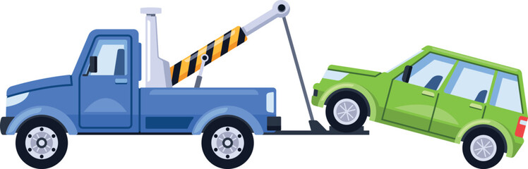 Evacuator lifting broken car vector illustration