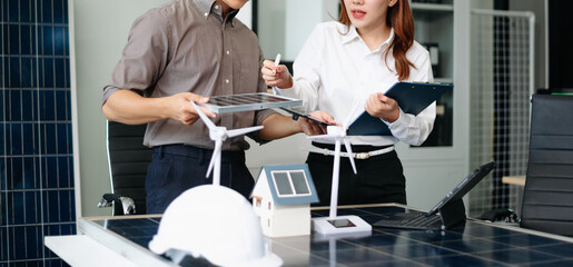 Engineer Team Meeting of Sustainable Energy Project, solar panel project, power innovation on a...
