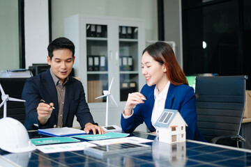 Engineer Team Meeting of Sustainable Energy Project, solar panel project, power innovation on a...