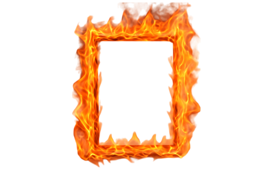 Fiery rectangle frame with intense flames and smoke isolated on transparent background - Powered by Adobe